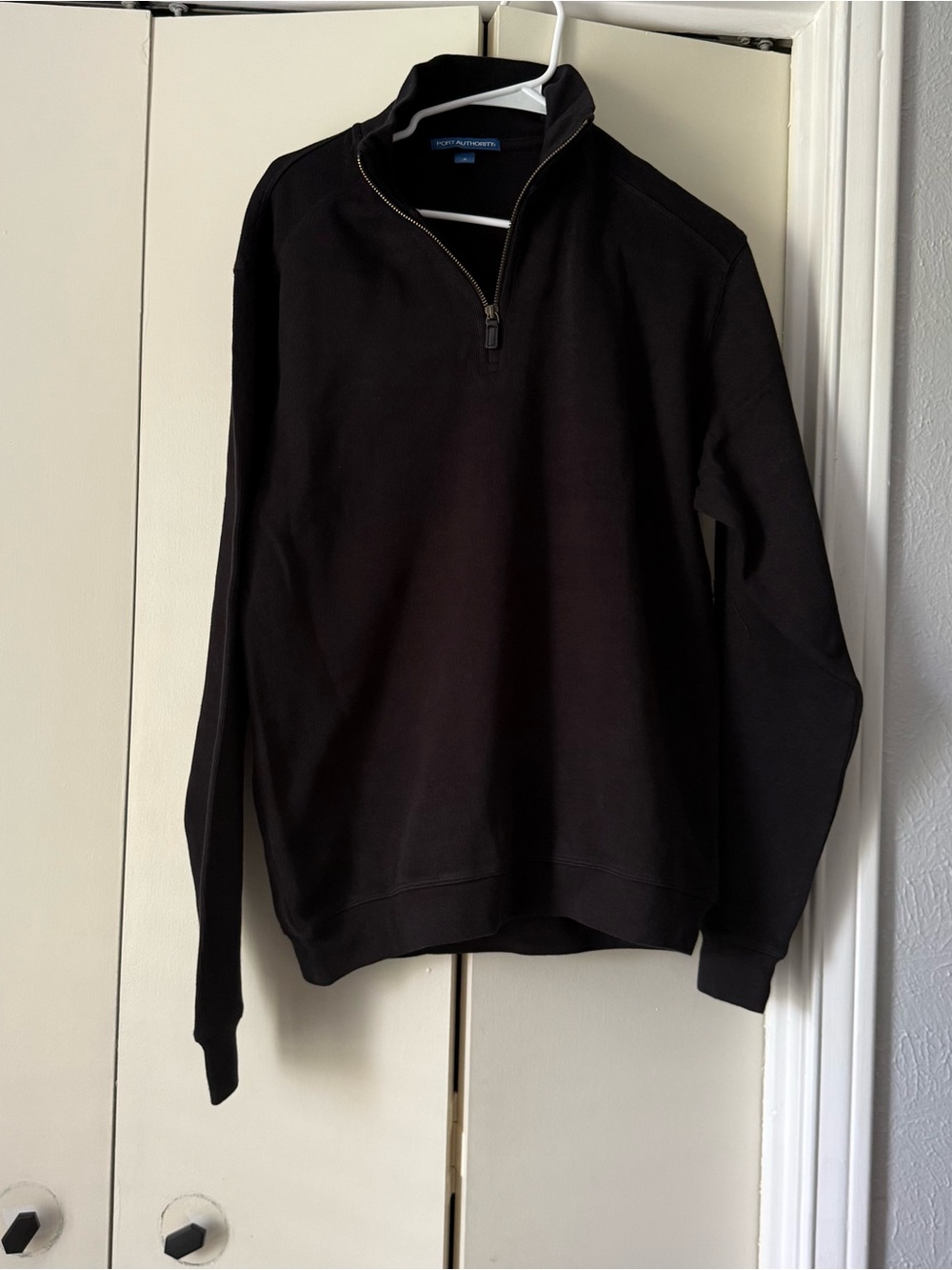 Port authority Men's Black Pullover Sweater long sleeve half-zipper collar
